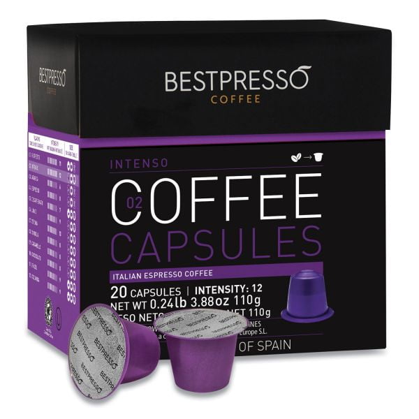 Bestpresso Nespresso Intenso Italian Espresso Pods, Intensity 12, 20/Box