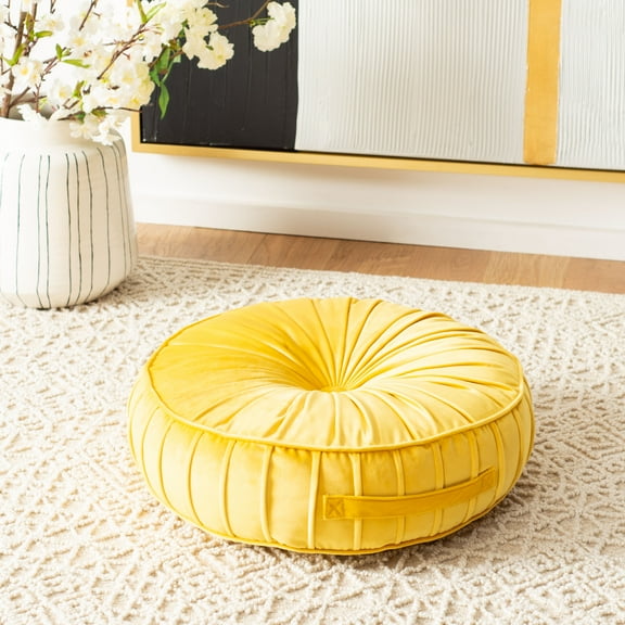 SAFAVIEH Clary 18" x 18" Solid Round Tufted Floor Pillow, Mustard