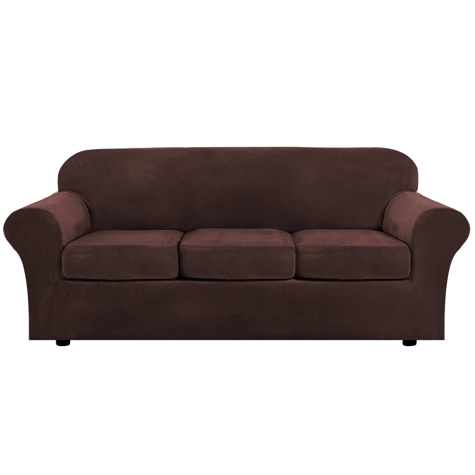 SHANNA Stretch Velvet Plush Armchair Sofa Slipcover, Brown