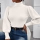 thumbnail image 1 of HongQid Womens Mock Neck Puff Long Sleeve Sweaters Casual Loose Solid Basic Knit Pullover Sweater, 1 of 9