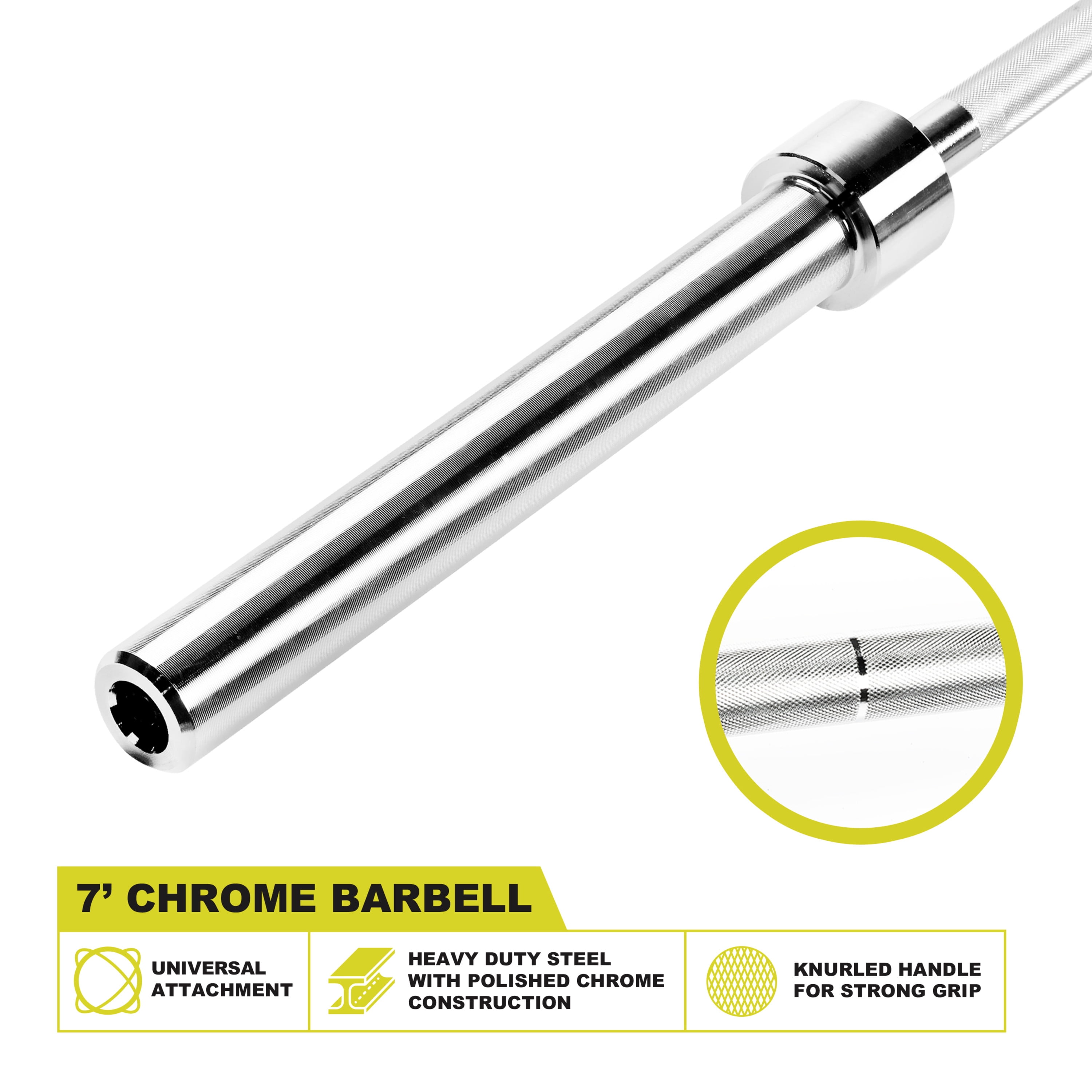 PRCTZ 7 ft Olympic Barbell with 2 In. Sleeve Diameter, 45 Pound Weighted Barbell with 800-Pound Capacity, Available in Black and Chrome
