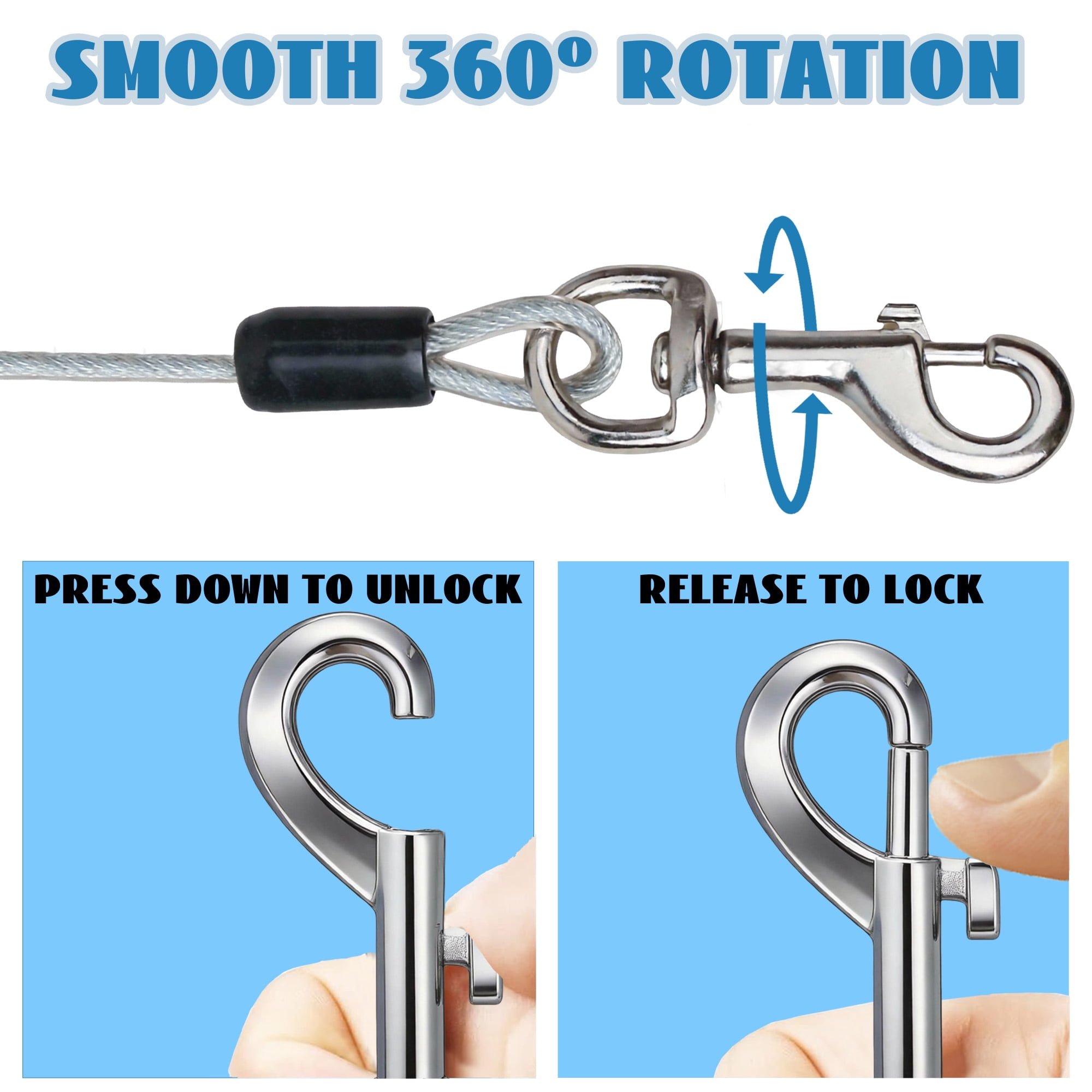 25 FT Dog Tie Out Cable, Heavy Duty Dog Chains for Outside with Lockable Hook, Pet Tie Out Cable for Outdoors Yard Camping Parks