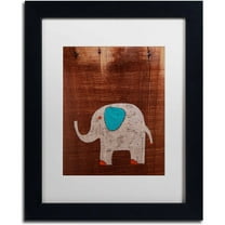 Trademark Fine Art "Elephant on Wood" Canvas Art by Nicole Dietz, White Matte/Black Frame