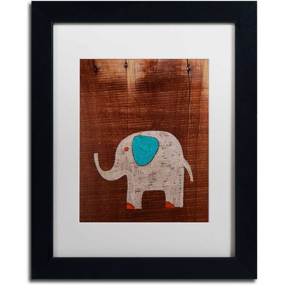 Trademark Fine Art "Elephant on Wood" Canvas Art by Nicole Dietz, White Matte/Black Frame