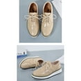thumbnail image 4 of Lovskoo 2024 Women's Platform Leather Shoes Wingtips Square Toe Lace Up Thick Sole British Style Hollowed Out Shoes Beige, 4 of 7