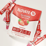Elovate 15 Glucose Powder Doypacks - Alternative to Glucose Tablets - Fast Acting with Strawberry - (Pack of 25)