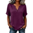 thumbnail image 2 of HOMBOM Short Sleeve Tops for Women Summer Blouse Basic Casual Solid Purple Weekend Outing Ladies Shirts V-Neck, 2 of 7