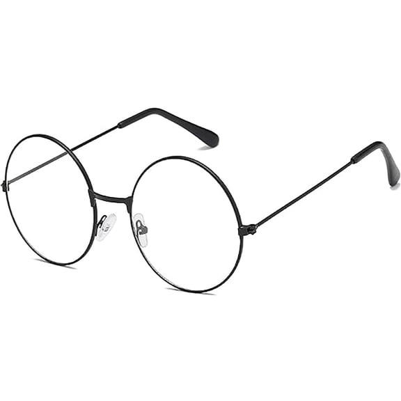 Xaijciz Full-Rim Clear Lens Non-Prescription Unisex Round Brow Bar Fashion Sunglasses, Black