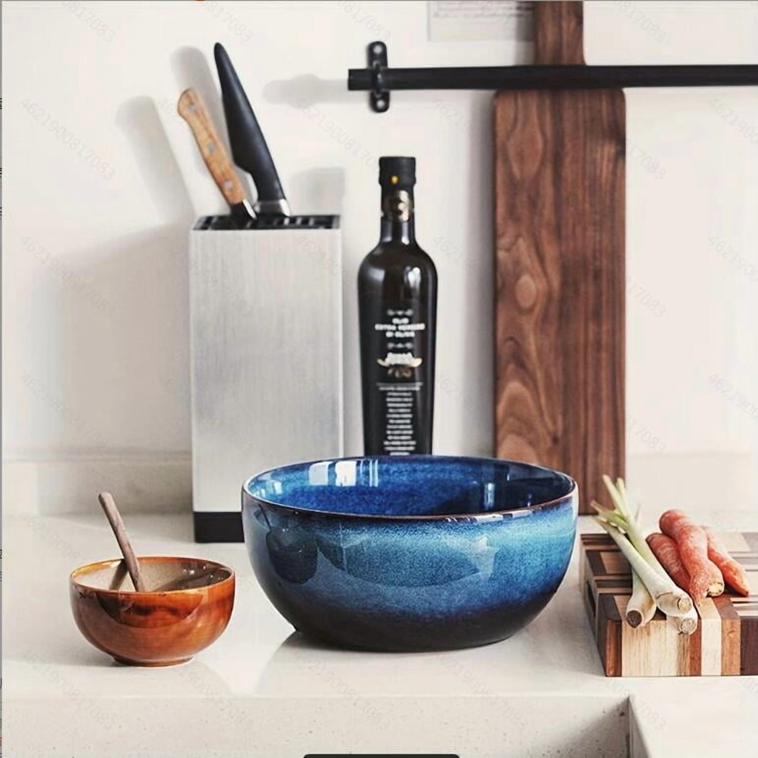 Kinglang 1Pcs 2400ml Super Big Salad Bowl Ceramic Blue Big Deep Capacity Bowl