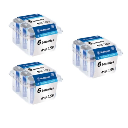 Westinghouse Long-Lasting C Alkaline 18 Pack (3 Packs of 6) + FREE SHIPPING