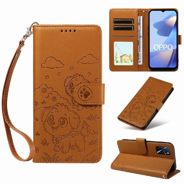 Funda Cartera GANGXUN con Diseño de Perrito en Relieve para OPPO A55 5G/4G , Protección 360° con Ranuras y Correa Desmontable