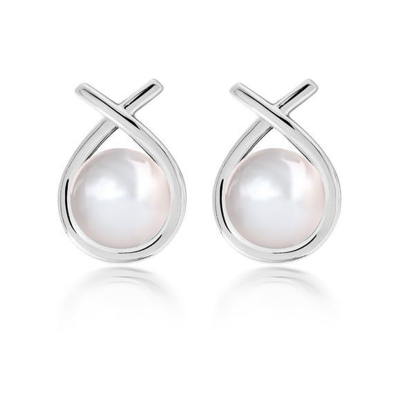 Cate & Chloe Greta 18k White Gold Plated Shell Pearl Stud Earrings for Women, Gift for Her