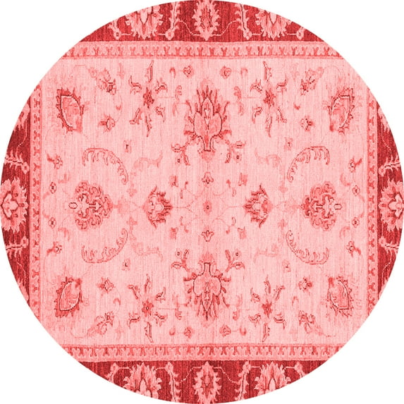 Ahgly Company Machine Washable Indoor Round Abstract Red Modern Area Rugs, 5' Round