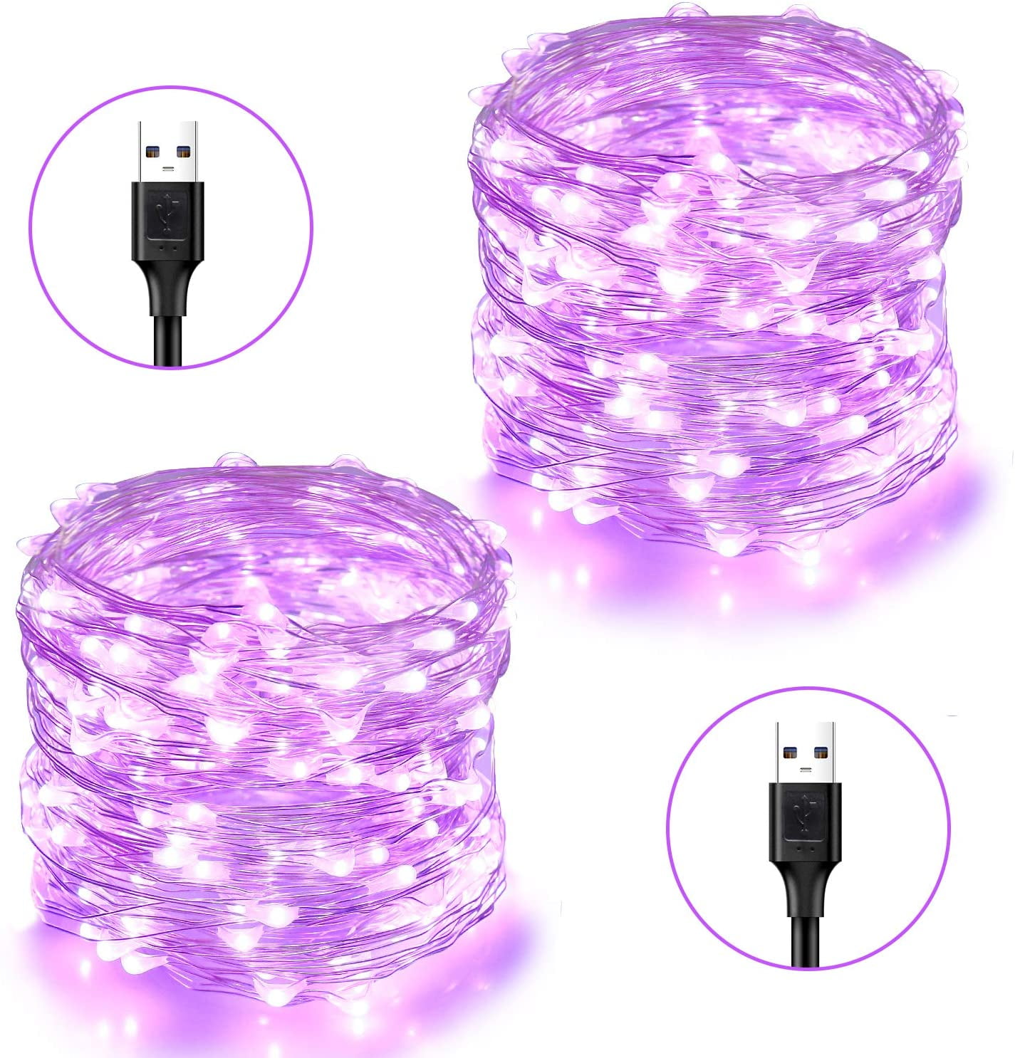 Fairy Lights 2 Pack Purple Christmas Lights 33Ft 100 LED String Lights