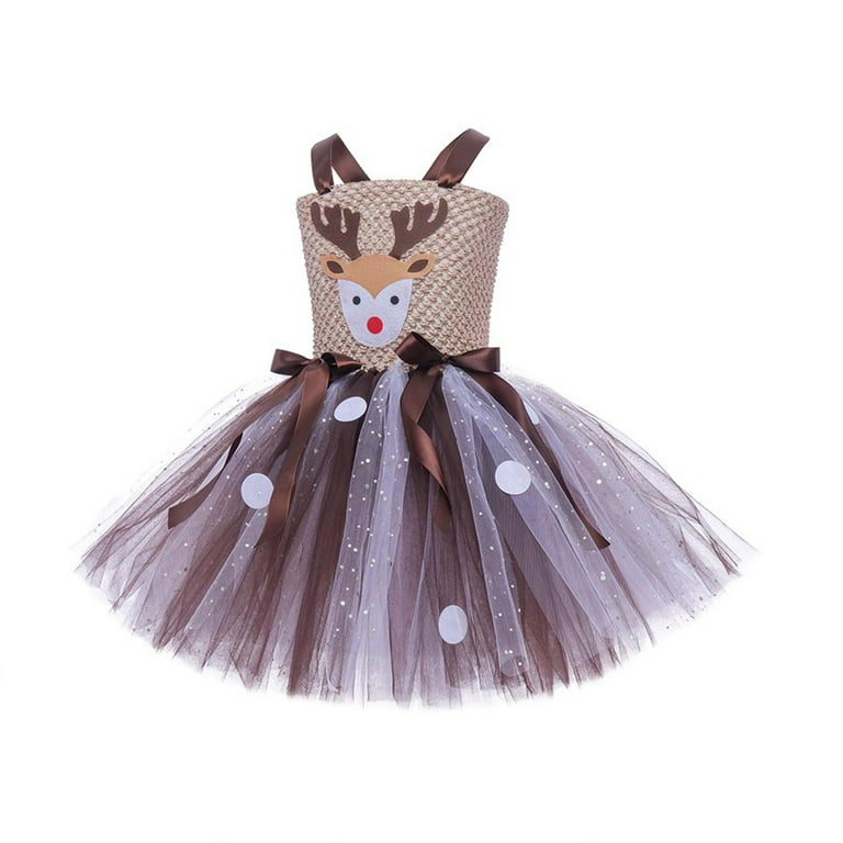 shqvo Girl Christmas Reindeer Costume Mesh Tulle Reindeer Princess