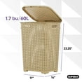 thumbnail image 2 of Superio 60L Large Wicker Plastic Laundry Hamper with Lid - Beige (2 Pack), 2 of 8