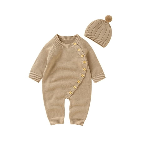 

Shuttle tree Baby Romper Newborn Baby Knitted Clothes Longsleeve Sweater Outfit for Boy and Girls with Warm Hat Set