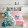 thumbnail image 2 of Erosebridal Girly Pink Beach Bedding Sets with Comforter, Starfish Ocean Wave Duvet Insert, Summer Holiday Room Decor, Reversible 2pcs, 2 of 7