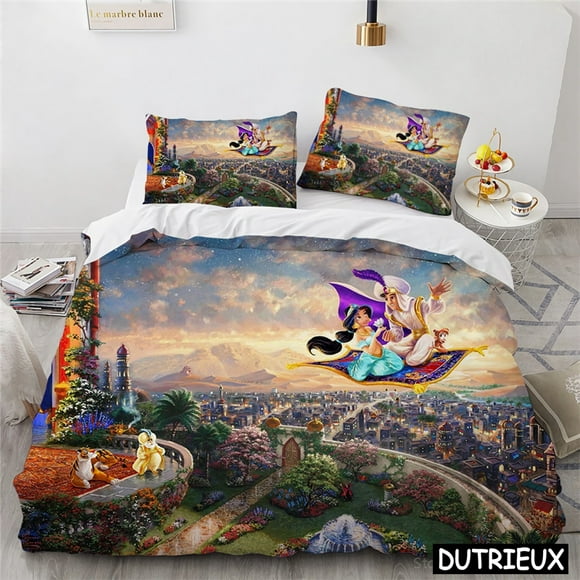 3D Cartoon Film Aladdin Bedding Set Jasmine Princess Duvet Cover Set 3pcs Quilt Cover And Pillowcase Home Textile Gift Bed Sheets