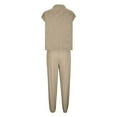 thumbnail image 4 of Crew Neck Cap Sleeve Tops with Wide Leg Pants Women's 2 Piece Sets Casual Loose Outfits Khaki,M, 4 of 6