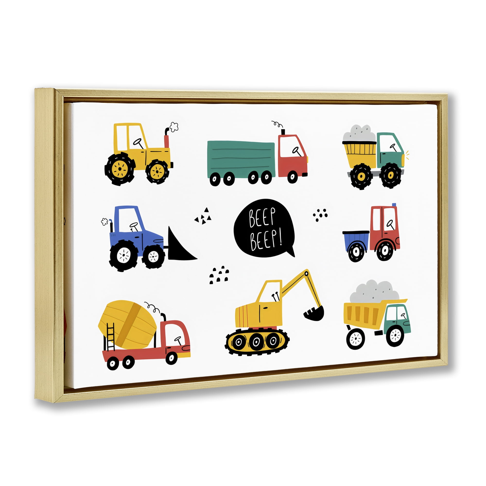 Stupell Industries Beep Construction Vehicles Gold Framed Floater Canvas Wall Art, design by Creative Studio