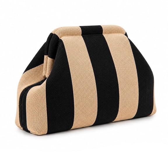 Striped Woven Clutch Makeup Bag for Women, Elegant Stylish Large Capacity Everything Dumpling Pouch for Everyday