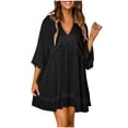 thumbnail image 2 of Qertyioot Nouvelle Robe en Satin Unie à Col en V avec Ourlet Fendu Robe Aguichant Printemps/été, 2 of 7