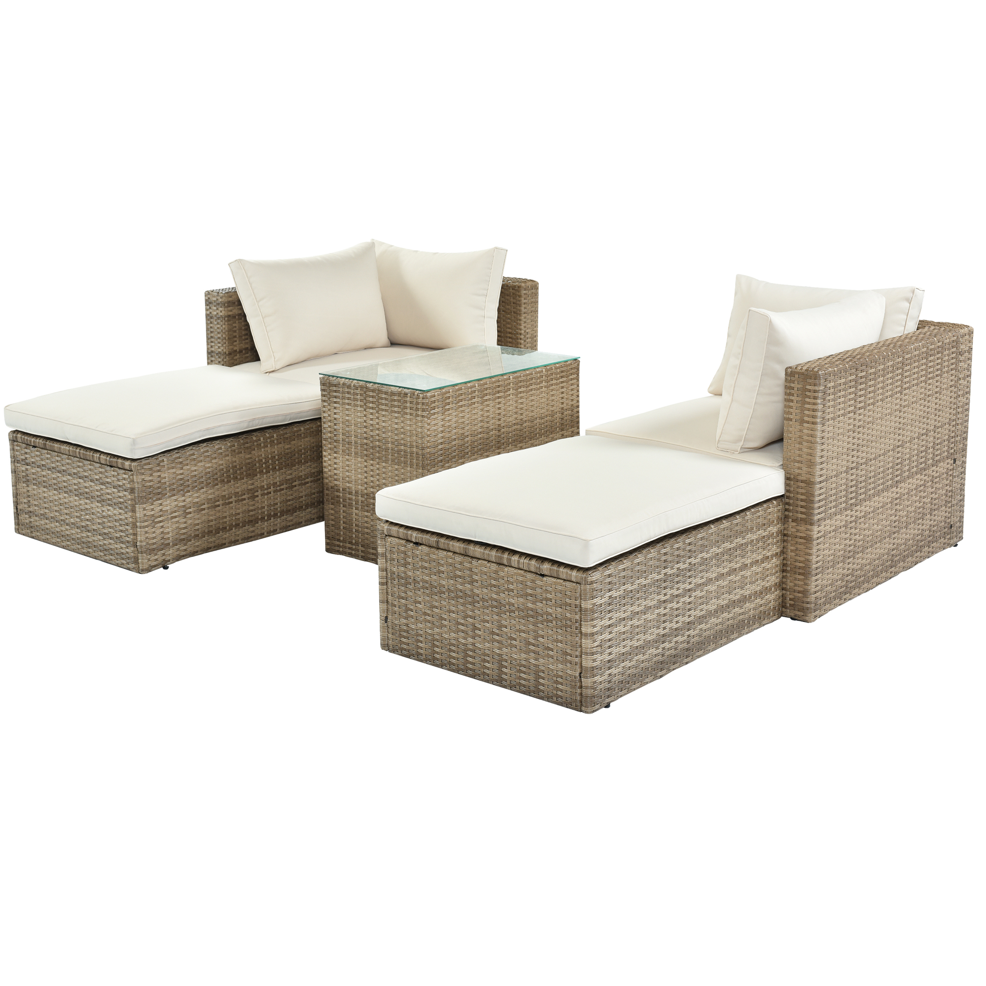 UWR-Nite 5 Piece Wicker Patio Furniture Set, PE Wicker Rattan Small Patio Set Porch Furniture, Cushioned Patio Chairs Set w/Ottoman &Table, Outdoor Lounge Chair Chat Conversation Set - image 3 of 6
