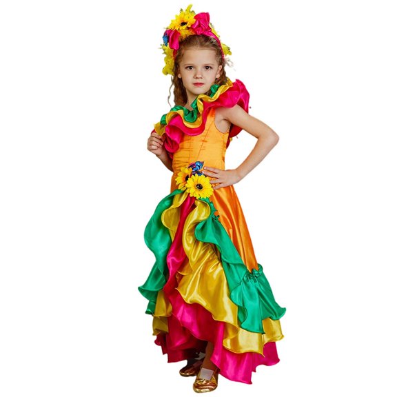 FUZHIQ Kids Carnival Halloween Party Dress Cosplay Outfit For Stage Performance Layer Ruffle Design Elegant Court Style Year Round Wear
