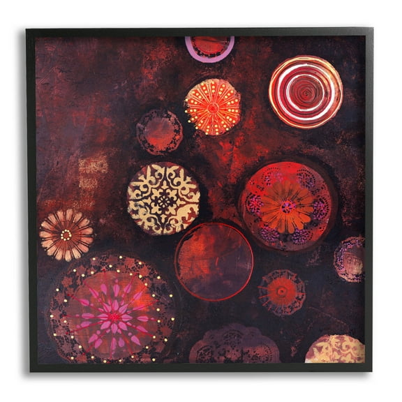 Stupell Industries Red Circular Patterned Shapes Graphic Art Black Framed Art Print Wall Art, Design by Design Fabrikken