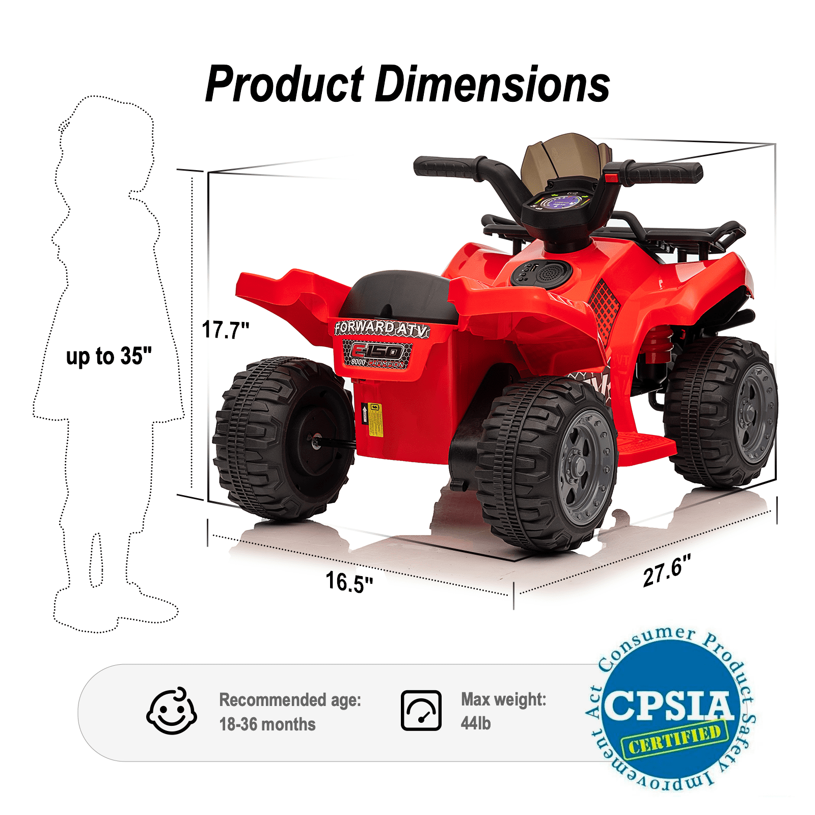 Hikiddo 6V Ride-on Toy for Toddlers, Kids ATV 4 Wheeler for 1-3 Boys & Girls with Music - Red