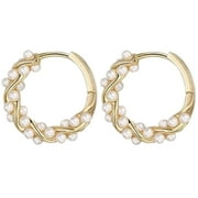 ONAPARTER Gold Hoop Earings Vines Pearl Earrings Pearls Hoops Small Dangle for Girls Bride Golden