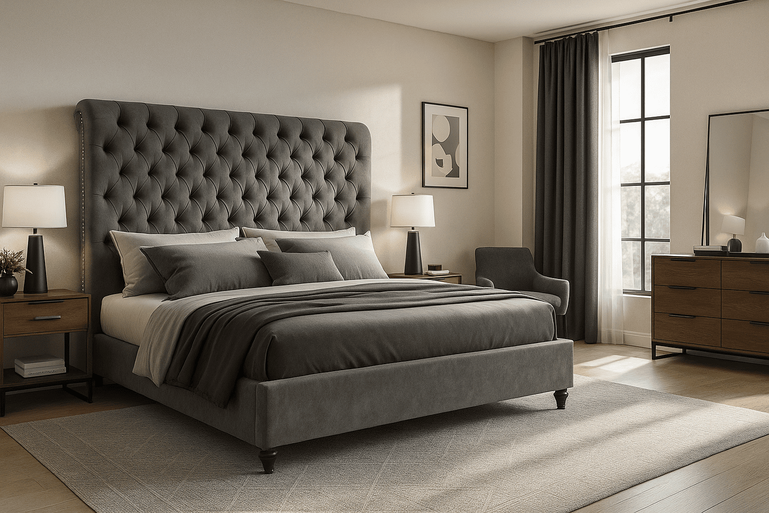 Merluxy King Bed Frame with 59.1" Sleigh Headboard,Velvet Upholstered,No Box Spring Needed,Light Gray