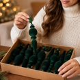 thumbnail image 3 of 9 Pcs Vintage Velvet Christmas Tree Ornaments, Retro Geometric Shatterproof Christmas Tree Decorations for Home Party Mantel, Forest Green, 3 of 3