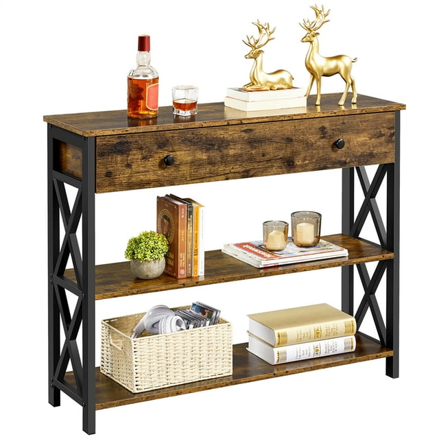 Yaheetech Table Console à 2 Niveaux à Motif en X pour Entrée et Salon, Brun Rustique