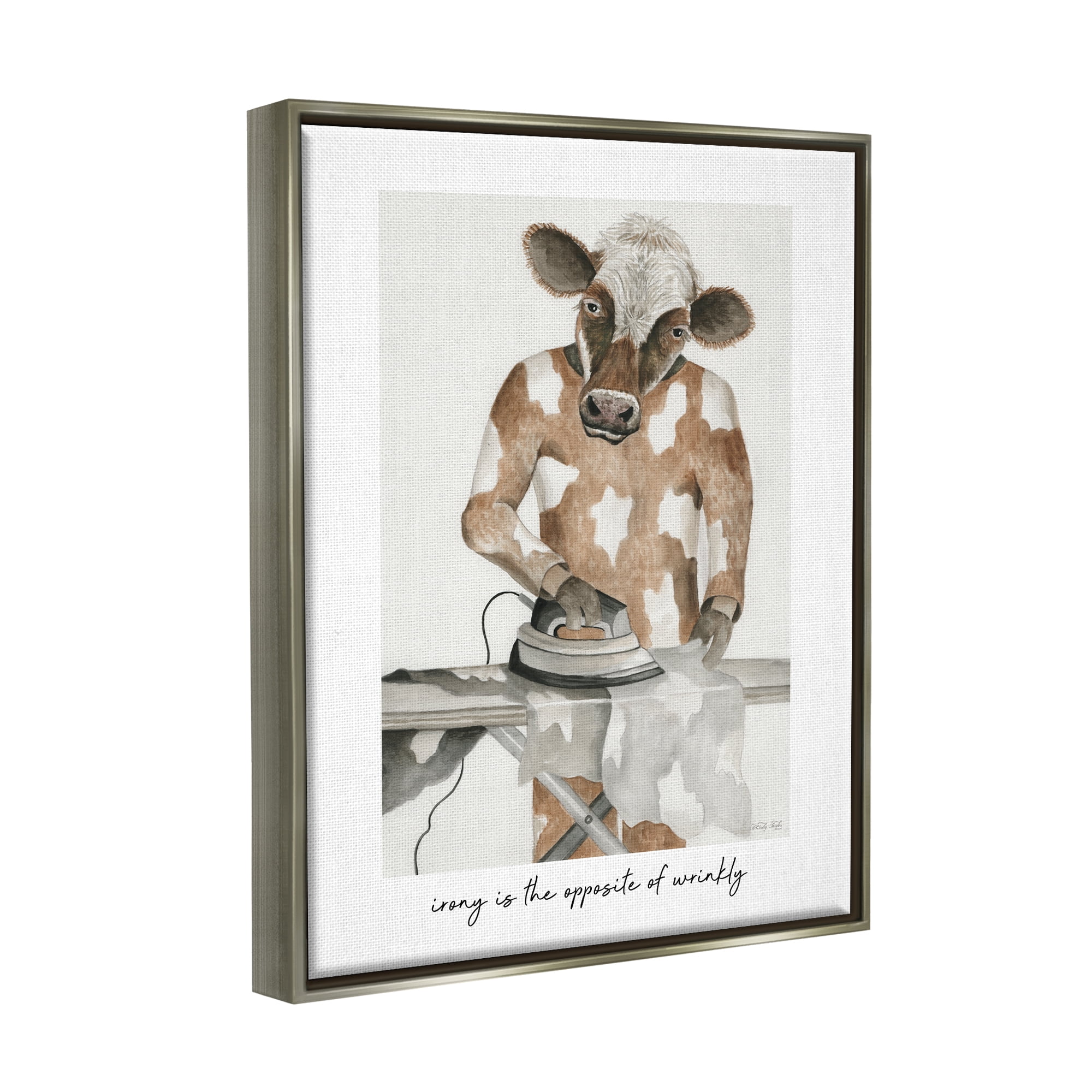 Stupell Industries Opposite of Wrinkly Phrase Animals & Insects Painting Gray Floater Framed Art Print Wall Art, 17 x 21