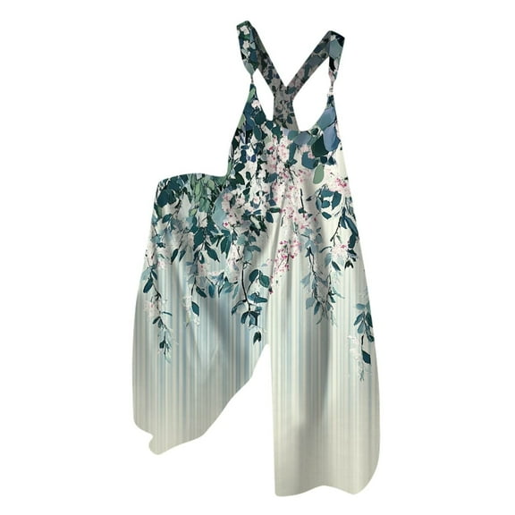 Xyxonk Bohemian Clothes for Women Boho Bib Plus Size Jumpers Rompers Floral Print Wide Leg Spaghetti Strap Clothes Green M