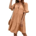 thumbnail image 3 of Txlixc Vestido suelto de manga corta para mujer con versión de línea A, ropa de verano con cuello en V de color sólido de estilo simple Txlixc Estilo de ocio, 3 of 6