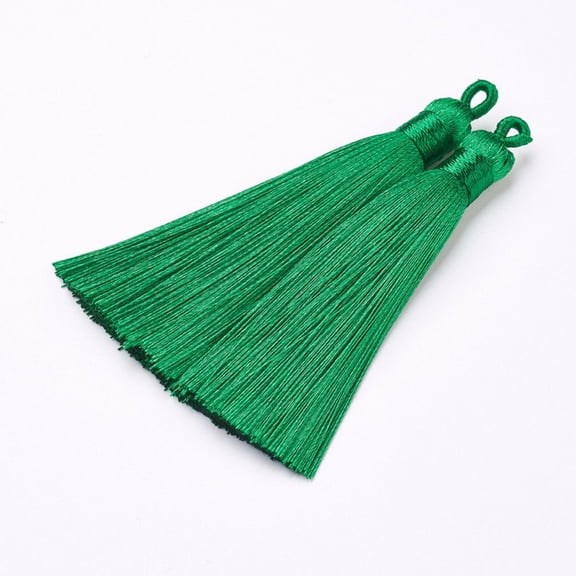 30pc Nylon Tassels Big Pendant Decorations Green 83~92x9~10mm Hole: 1.5~4mm