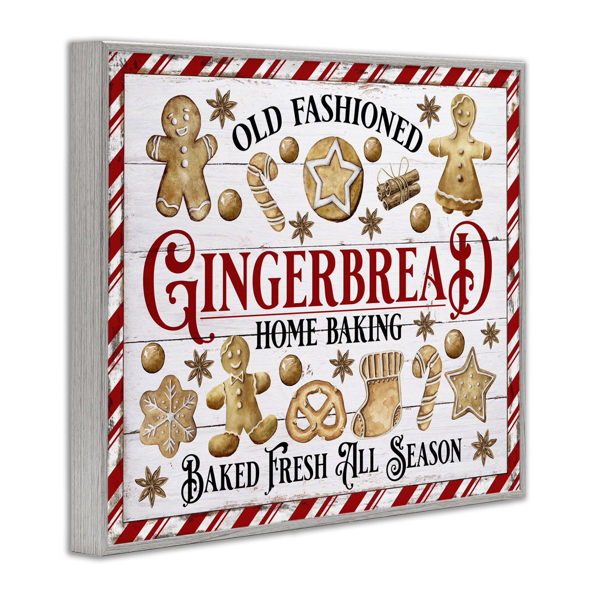 Stupell Industries Old Fashioned Gingerbread Holiday Painting Gray Framed Art Prints Wall Art, 20 x 16