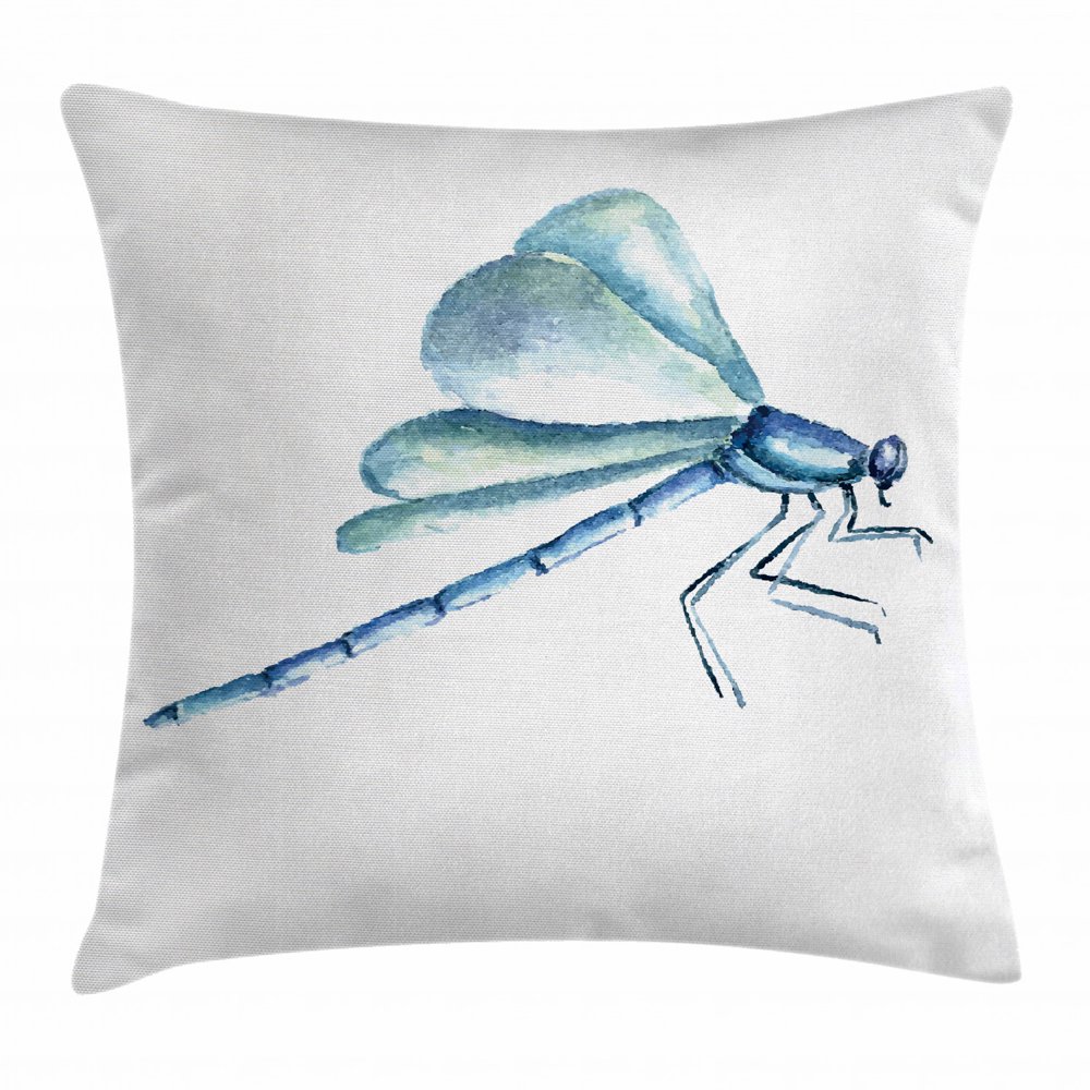 Dragonfly Throw Pillow Cushion Cover, Hand Drawn Watercolor Dragonfly