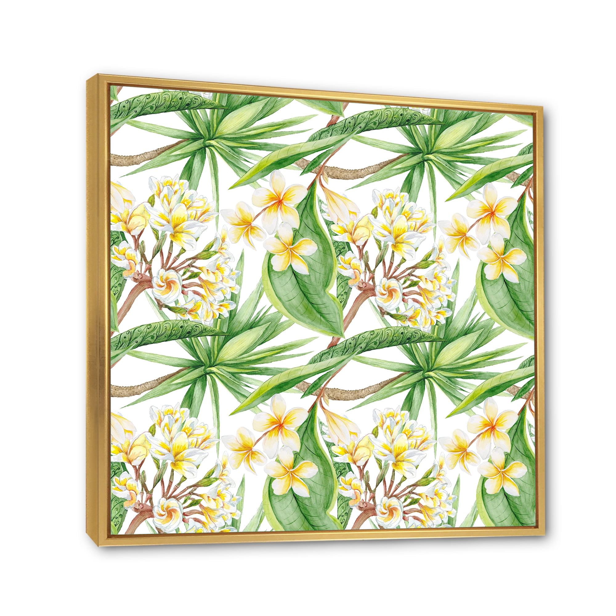 Designart 'Yellow Flowers and Tropical Foliage VI' Modern Framed Canvas Wall Art Print