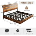 thumbnail image 3 of Honfach Floating King Size Bed Frame with LED Lights & Charging Station, Platform Bed with Wooden Storage Headboard, Steel Slats Support,Vintage Brown, 3 of 9