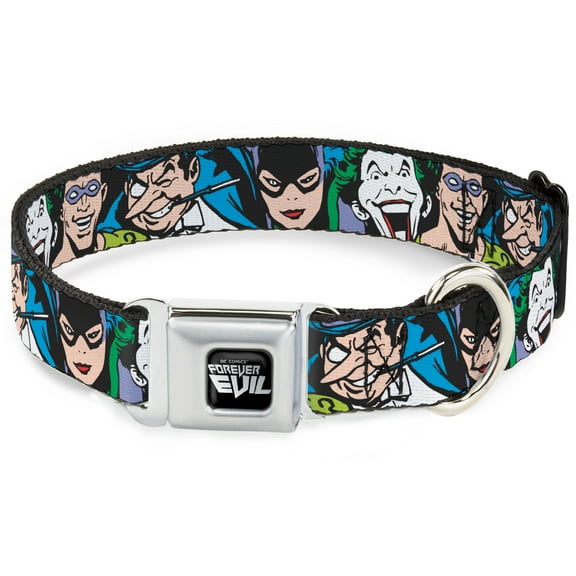 DC Comics Pet Collar, Dog Collar Metal Seatbelt Buckle, Justice League Villains Close Up, 13 to 17 Inches 1.5 Inch Wide