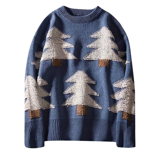 Suéteres de Navidad Para Hombres Suéter Informal Suéter de Árbol de Navidad de Estilo Suelto Tops A Juego de Colores Odeerbi ODB205366