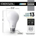 thumbnail image 2 of Regal LED A19 Light Bulb 5000K Daylight 800-Lumen, 9-Watt (60-Watt Equivalent), E26 Base, 5000 Kelvin, Day Light, 5-Pack, Non-Dimmable, 2 of 6