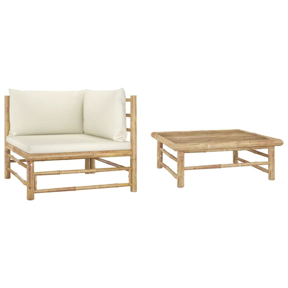 vidaXL 2 Piece Patio Lounge Set with Cream White Cushions Bamboo
