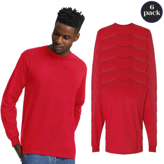 Gildan Adult’s Ultra Cotton Long Sleeve Red T-Shirt, Bult 6 Pack, S