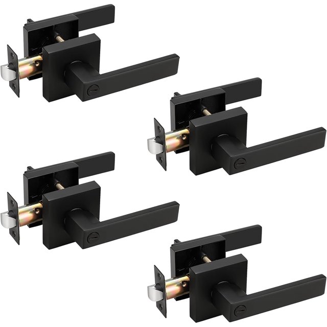 Square Privacy Door Levers Keyless Chrome Door Handle Indoor Door Handles Interior Bed/Bath Door Lever Handleset Reversible for Left Right Sided Doors