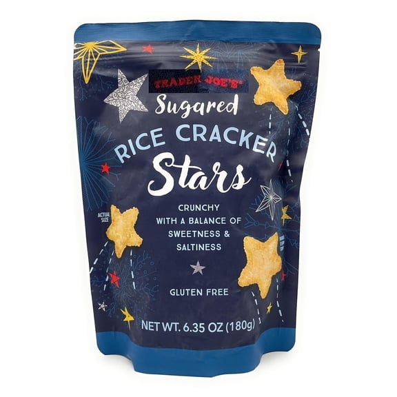 Gluten Free Sugared Rice Crackers Stars, Crunchy with a Balance of Sweetness & Saltiness Snacking Food Treat, Trader Joe’s 6.35oz/180g – (Pack of 1)